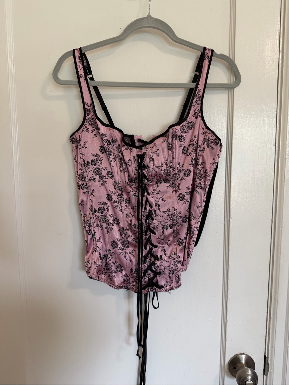 Fredrick's of Hollywood Pink Floral Lace-Up Women’s Corset top Size 38